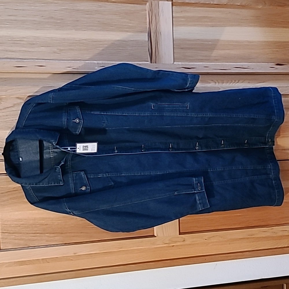 NWT Jofemuho Womens Classic Long Jean Jacket Plus Size Long Sleeve Button down